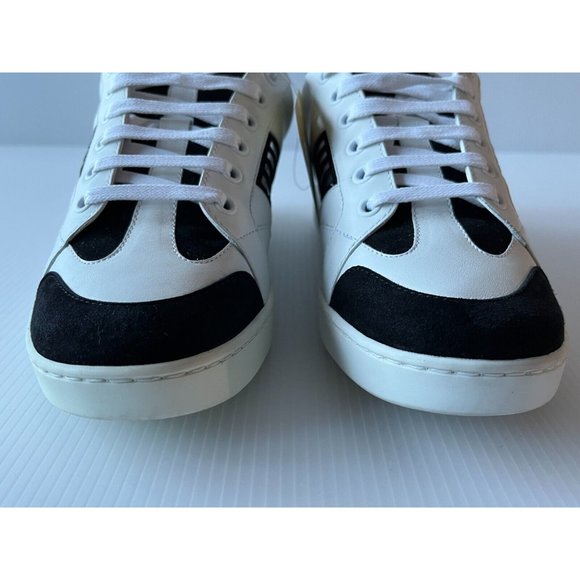 Giorgio Armani White/Black Leather Lace-Up Sneakers, Size 8.5 (US) 38.5 (EU) - Picture 4 of 12
